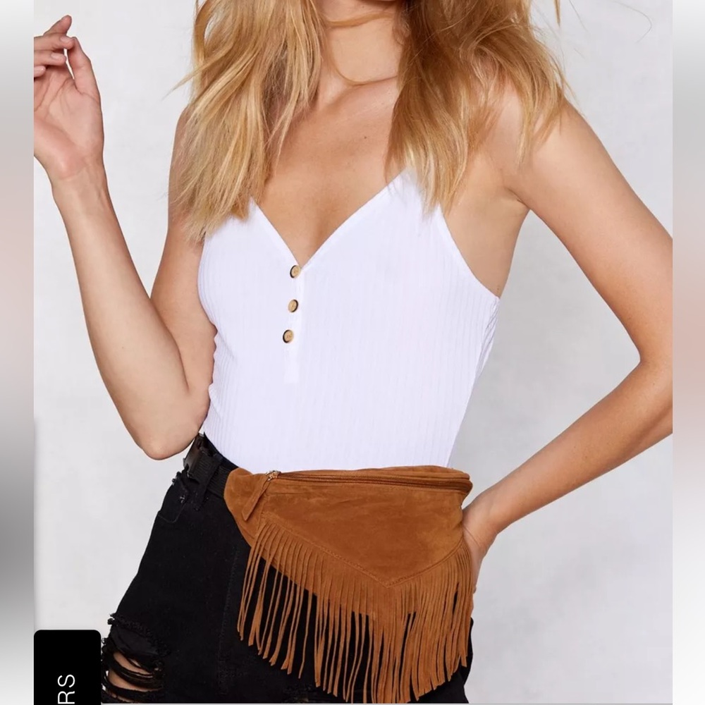 Nasty gal brown suede fringe fanny pack boho western